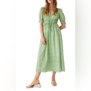 & Other Stories Green Floral Cotton Midi Dress